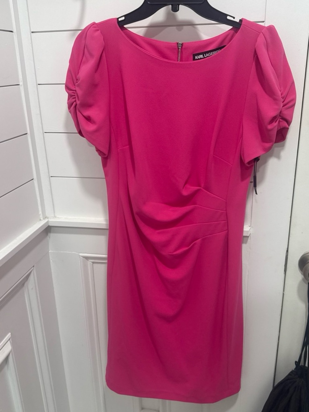 Karl Lagerfeld Fuchsia Puff Sleeve Draped Mini Dress